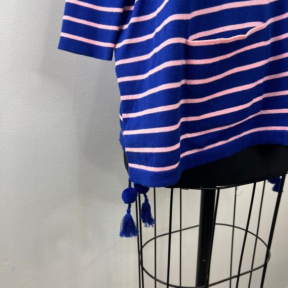 LILLY PULITZER Twilight Blue Coastal Shell Stripe Elba Tassel Sweater Size S - Picture 4 of 11